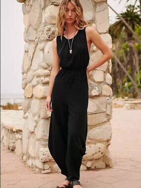 Free People Torino One Piece Black Scoop Neck Pockets Jumpsuit S